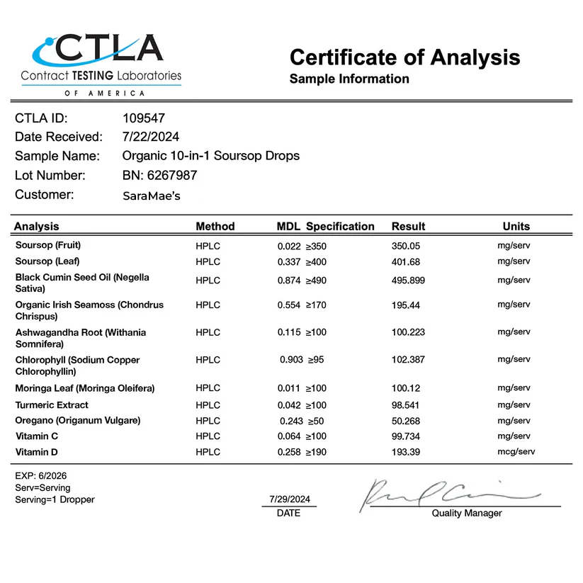 100% Organic 10-in-1 Soursop Extract Drops